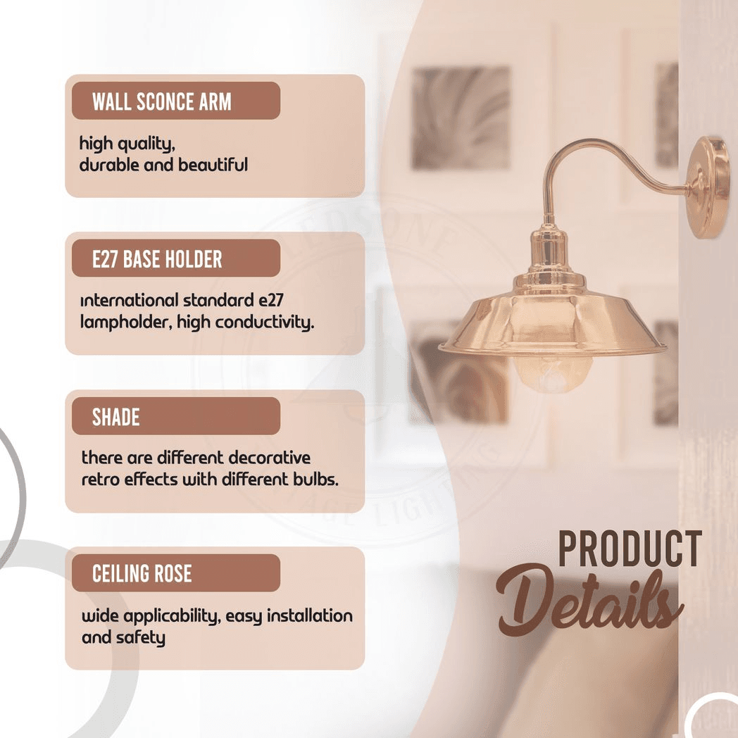 image-Vintage Industrial Rose Gold Retro Wall light Sturdy Metal Lamp Shade Lights Classic Style Electroplated Finish E27 lamp
