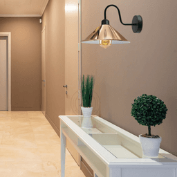 image-Rose Gold Wall Light Fixture,Black Wall Sconce E27 Base Socket Screw Type Wall Mounted Swan Neck Cone Shape Shade
