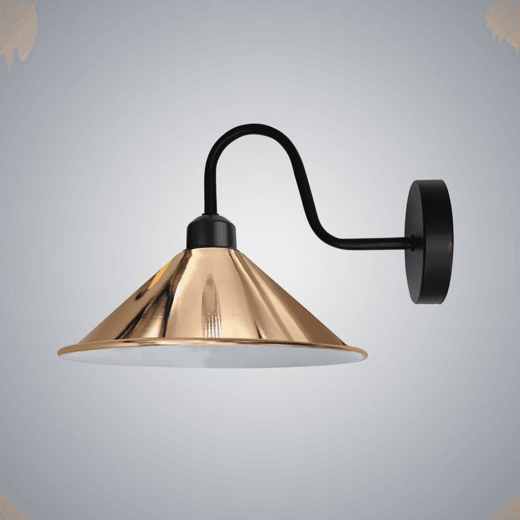 image-Rose Gold Wall Light Fixture,Black Wall Sconce E27 Base Socket Screw Type Wall Mounted Swan Neck Cone Shape Shade