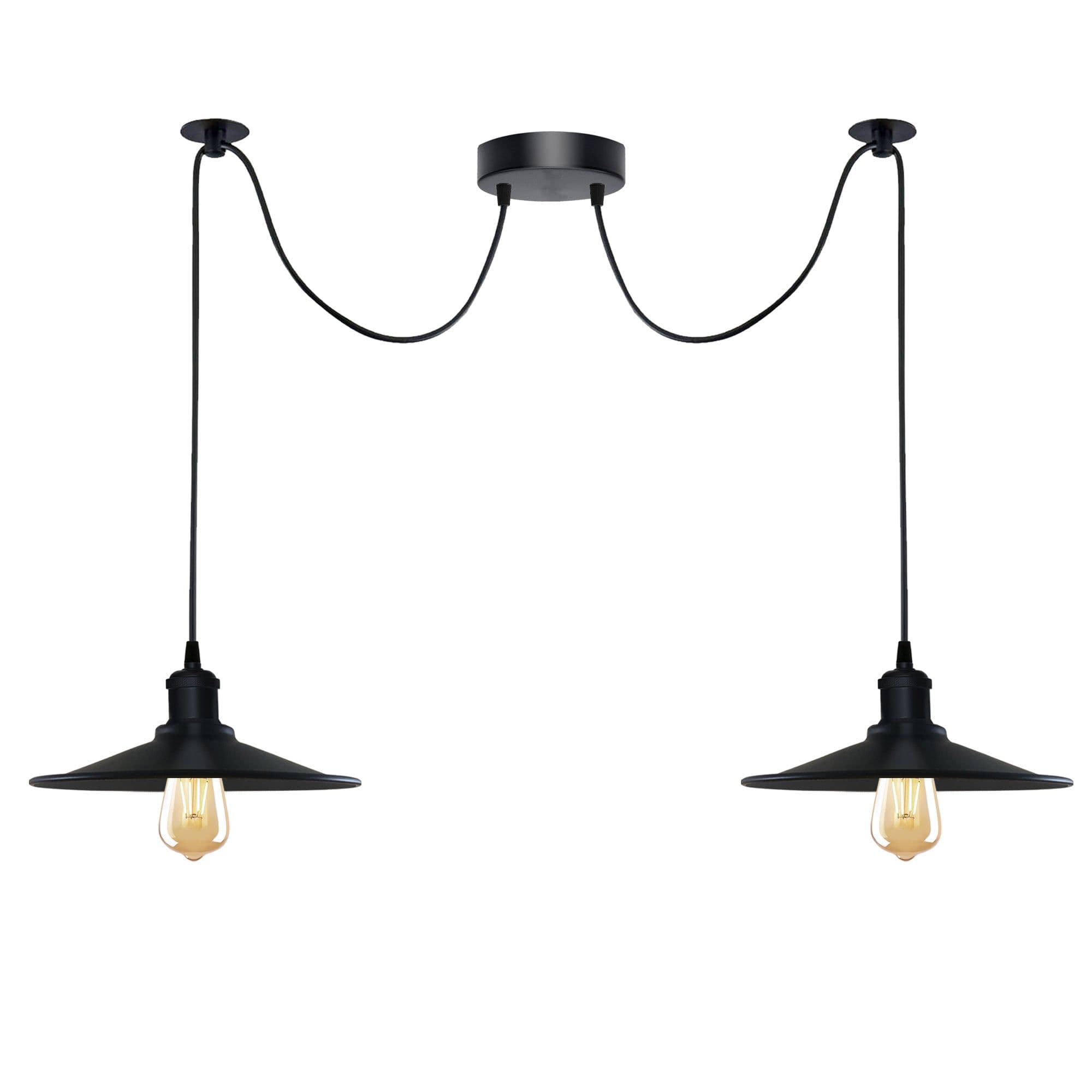 image-Black Vintage 2 Head Cone shaped shade Ceiling Pendant Light Fitting with Adjustable Cord Hanging Light Fixture