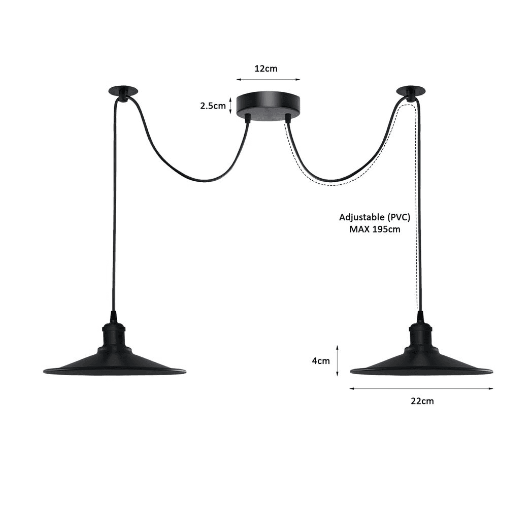 image-Black Vintage 2 Head Cone shaped shade Ceiling Pendant Light Fitting with Adjustable Cord Hanging Light Fixture