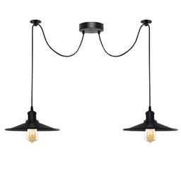 image-Black Vintage 2 Head Cone shaped shade Ceiling Pendant Light Fitting with Adjustable Cord Hanging Light Fixture