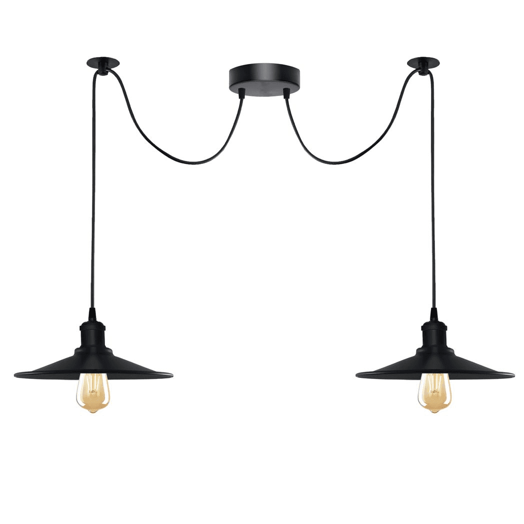 image-Black Vintage 2 Head Cone shaped shade Ceiling Pendant Light Fitting with Adjustable Cord Hanging Light Fixture