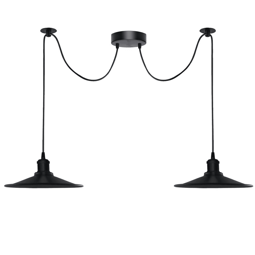 image-Black Vintage 2 Head Cone shaped shade Ceiling Pendant Light Fitting with Adjustable Cord Hanging Light Fixture