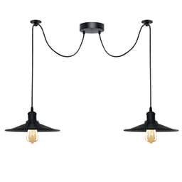 image-Black Vintage 2 Head Cone shaped shade Ceiling Pendant Light Fitting with Adjustable Cord Hanging Light Fixture