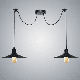 image-Black Vintage 2 Head Cone shaped shade Ceiling Pendant Light Fitting with Adjustable Cord Hanging Light Fixture