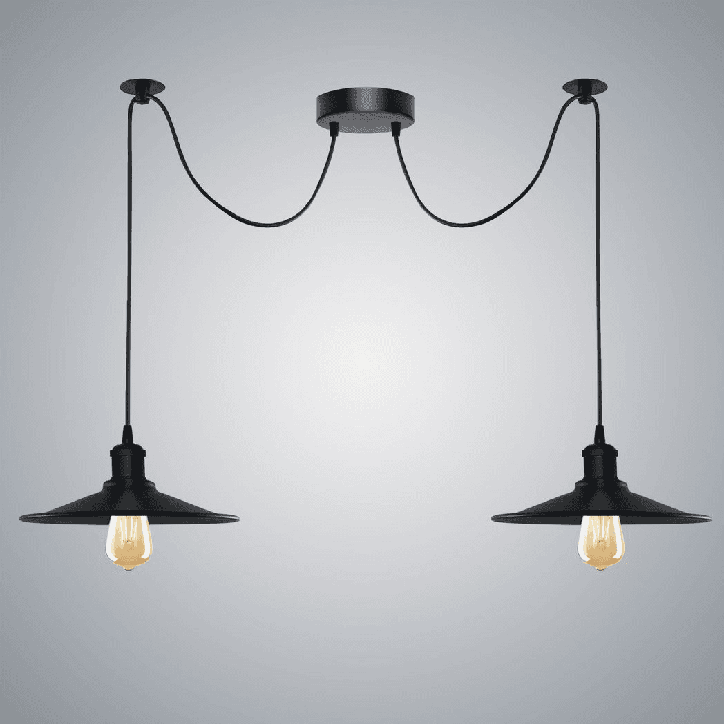 image-Black Vintage 2 Head Cone shaped shade Ceiling Pendant Light Fitting with Adjustable Cord Hanging Light Fixture