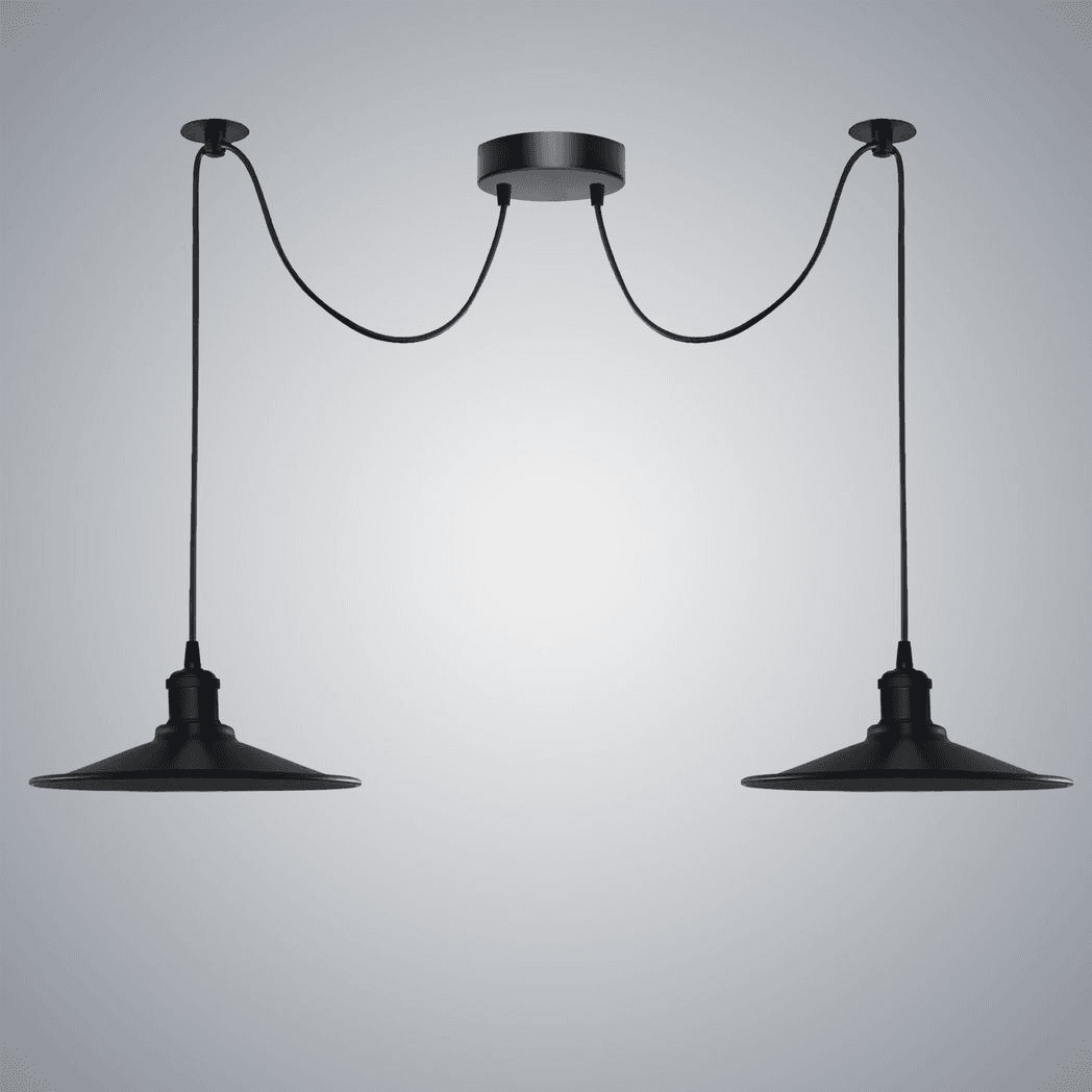 image-Black Vintage 2 Head Cone shaped shade Ceiling Pendant Light Fitting with Adjustable Cord Hanging Light Fixture