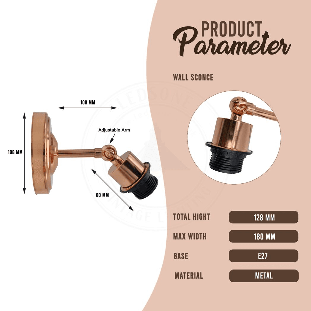 image-Vintage Industrial Rose Gold Retro Wall light Sturdy Metal Lamp Shade Lights Classic Style Electroplated Finish E27 lamp