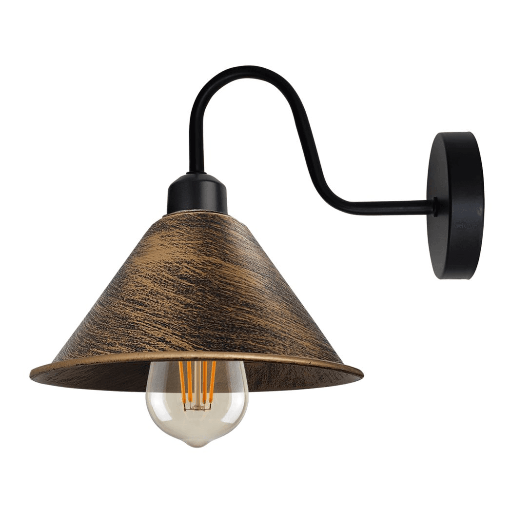 image-Brushed Copper Vintage Wall Light Fixture Black Wall Sconce E27 Base Socket Screw Wall Mounted Neck Cone Shape Shade