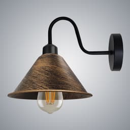 image-Brushed Copper Vintage Wall Light Fixture Black Wall Sconce E27 Base Socket Screw Wall Mounted Neck Cone Shape Shade