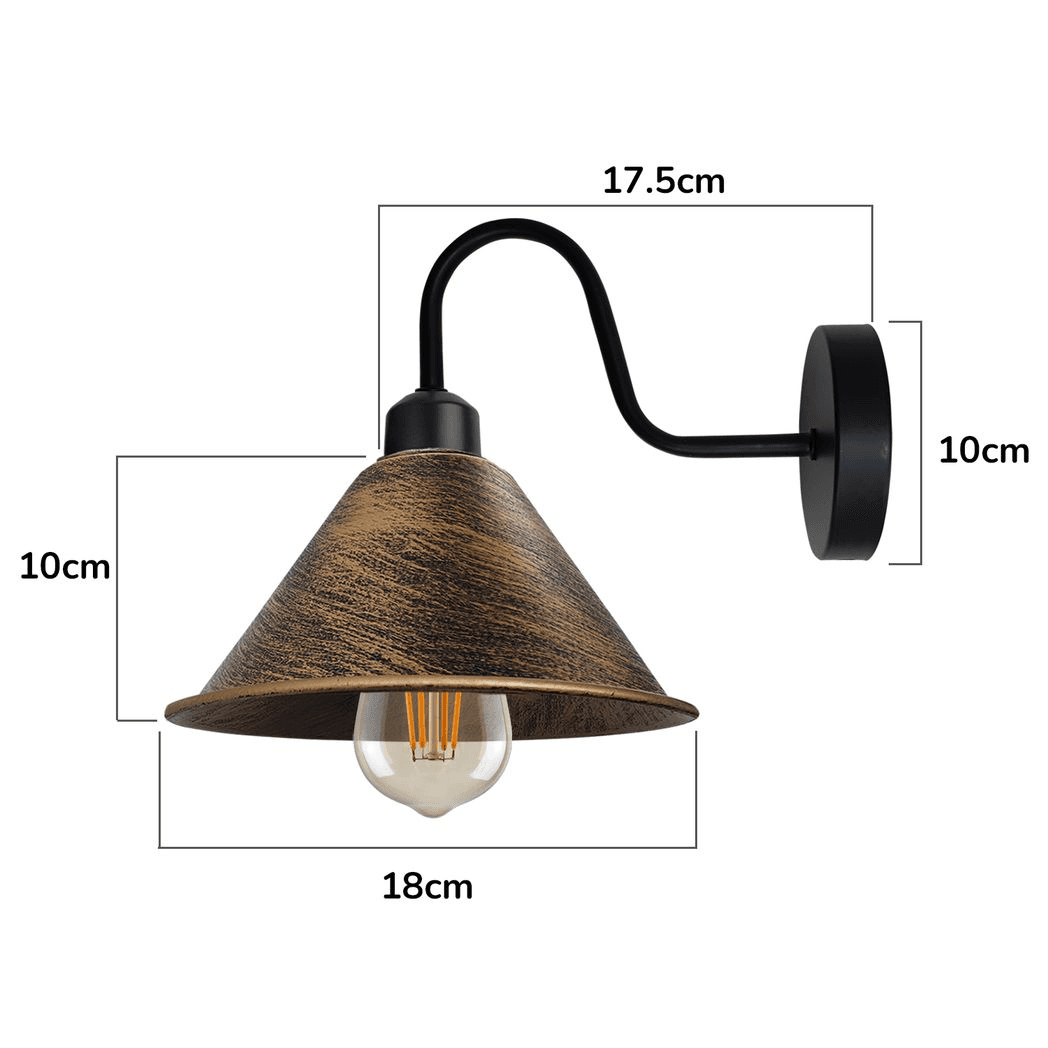 image-Brushed Copper Vintage Wall Light Fixture Black Wall Sconce E27 Base Socket Screw Wall Mounted Neck Cone Shape Shade