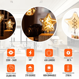 image-3 Pack Vintage Retro style e27 Edison Screw Amber Glass light Bulbs , Warm White Colour