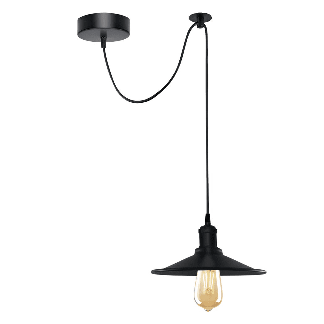 image-Black Vintage 1 Head Cone shaped shade Ceiling Pendant Light Fitting with Adjustable Cord Hanging Light Fixture