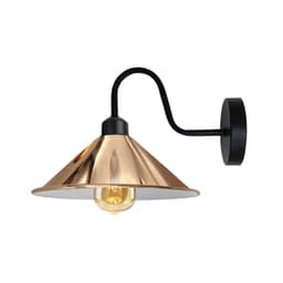 image-Rose Gold Wall Light Fixture,Black Wall Sconce E27 Base Socket Screw Type Wall Mounted Swan Neck Cone Shape Shade