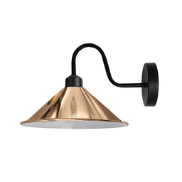image-Rose Gold Wall Light Fixture,Black Wall Sconce E27 Base Socket Screw Type Wall Mounted Swan Neck Cone Shape Shade