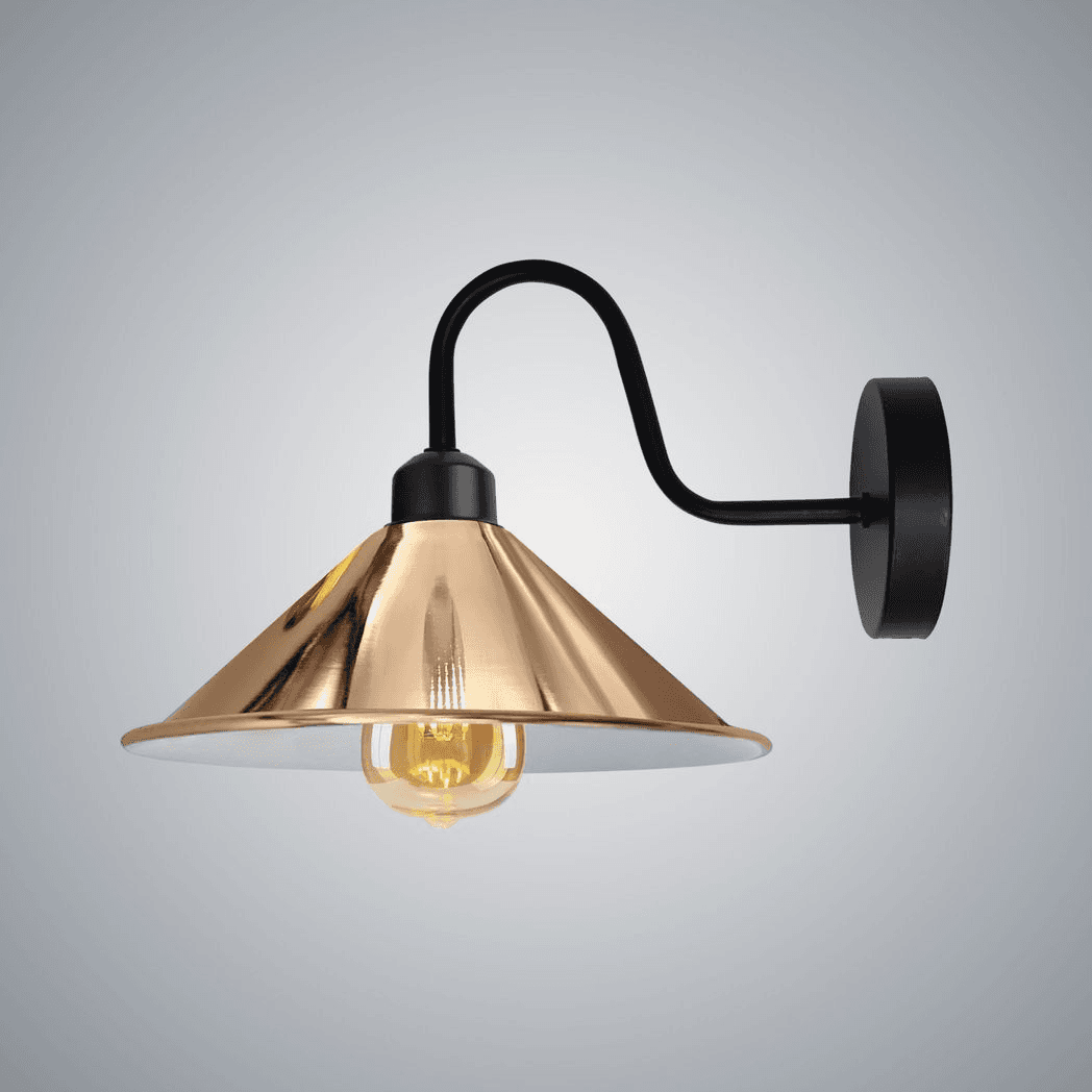 image-Rose Gold Wall Light Fixture,Black Wall Sconce E27 Base Socket Screw Type Wall Mounted Swan Neck Cone Shape Shade