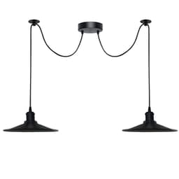 image-Black Vintage 2 Head Cone shaped shade Ceiling Pendant Light Fitting with Adjustable Cord Hanging Light Fixture