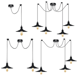 image-Black Vintage 2 Head Cone shaped shade Ceiling Pendant Light Fitting with Adjustable Cord Hanging Light Fixture