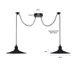 image-Black Vintage 2 Head Cone shaped shade Ceiling Pendant Light Fitting with Adjustable Cord Hanging Light Fixture