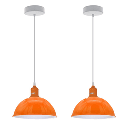 image-2Pack Dome Shaped Orange Loft Style Sturdy Metal Lamp Shade Pendant Lights 21cm Bottom Spray Painted Finish Inner White
