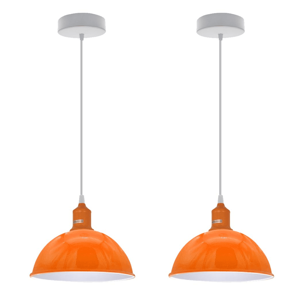 image-2Pack Dome Shaped Orange Loft Style Sturdy Metal Lamp Shade Pendant Lights 21cm Bottom Spray Painted Finish Inner White