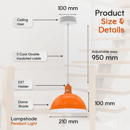 image-2Pack Dome Shaped Orange Loft Style Sturdy Metal Lamp Shade Pendant Lights 21cm Bottom Spray Painted Finish Inner White