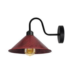 image-Rustic Red Wall Light Fixture,Black Wall Sconce E27 Base Socket Screw Type Wall Mounted Swan Neck Cone Shape Shade