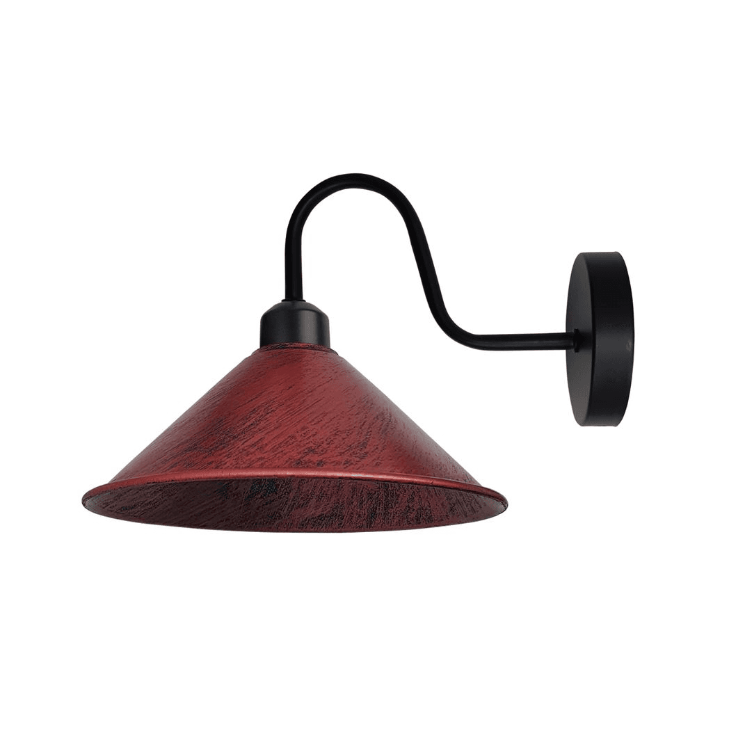 image-Rustic Red Wall Light Fixture,Black Wall Sconce E27 Base Socket Screw Type Wall Mounted Swan Neck Cone Shape Shade