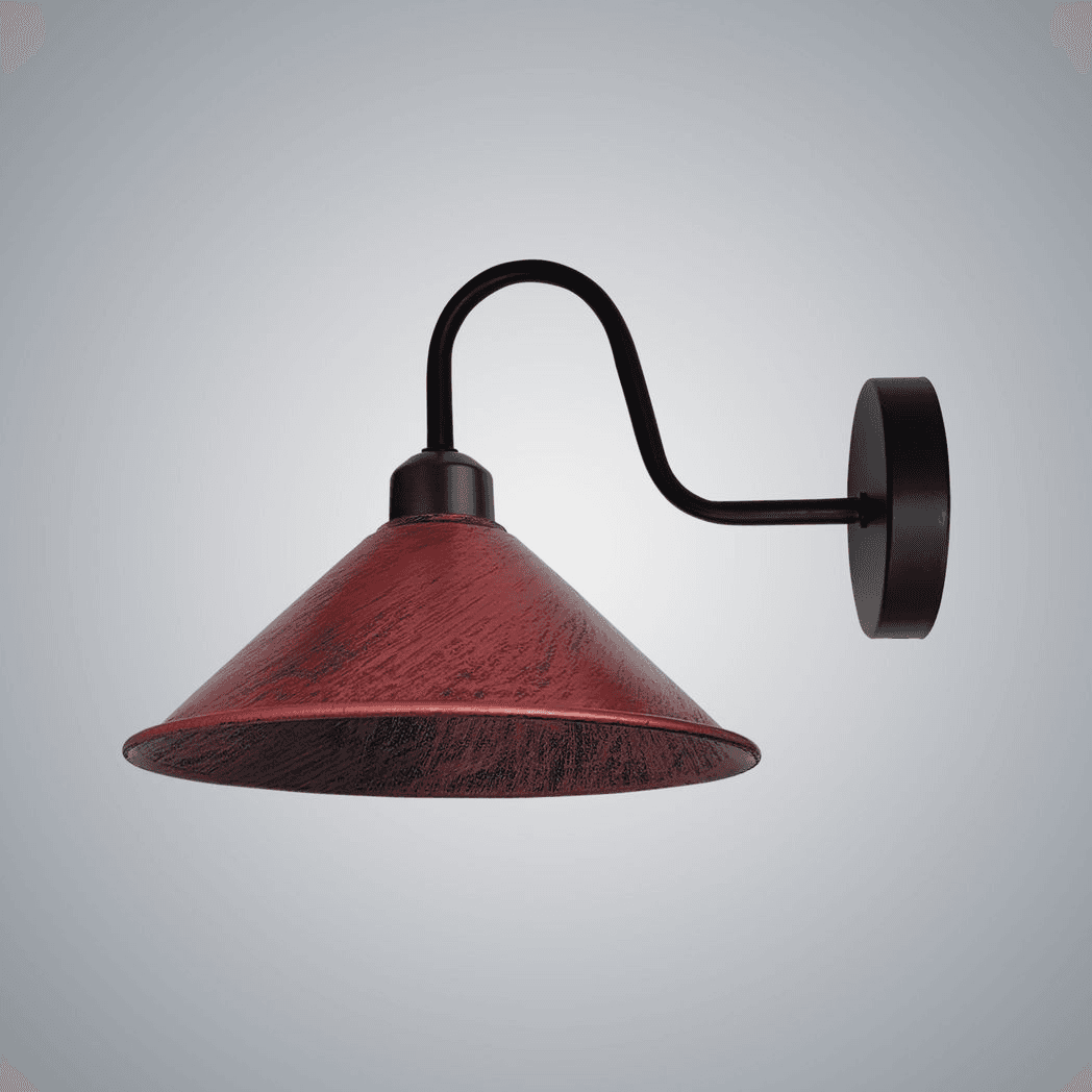 image-Rustic Red Wall Light Fixture,Black Wall Sconce E27 Base Socket Screw Type Wall Mounted Swan Neck Cone Shape Shade