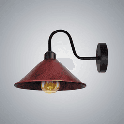 image-Rustic Red Wall Light Fixture,Black Wall Sconce E27 Base Socket Screw Type Wall Mounted Swan Neck Cone Shape Shade