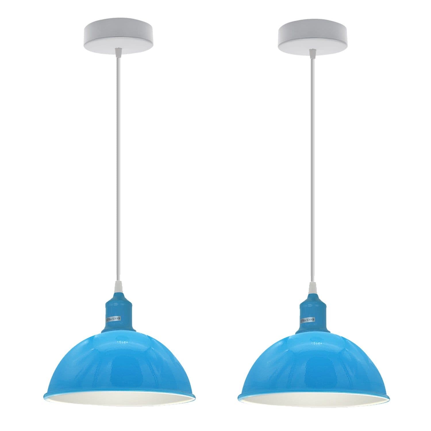 image-2Pack Dome Shaped Blue Loft Style Sturdy Metal Lamp Shade Pendant Lights 21cm Bottom Spray Painted Finish Inner White