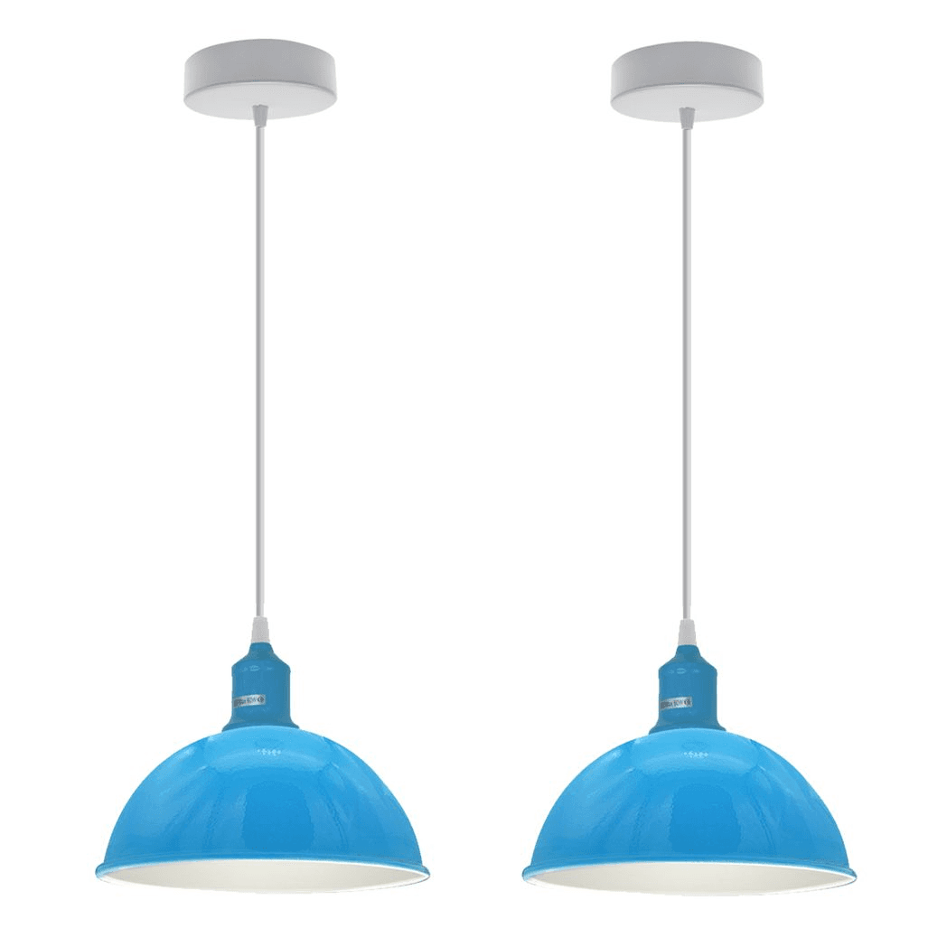 image-2Pack Dome Shaped Blue Loft Style Sturdy Metal Lamp Shade Pendant Lights 21cm Bottom Spray Painted Finish Inner White