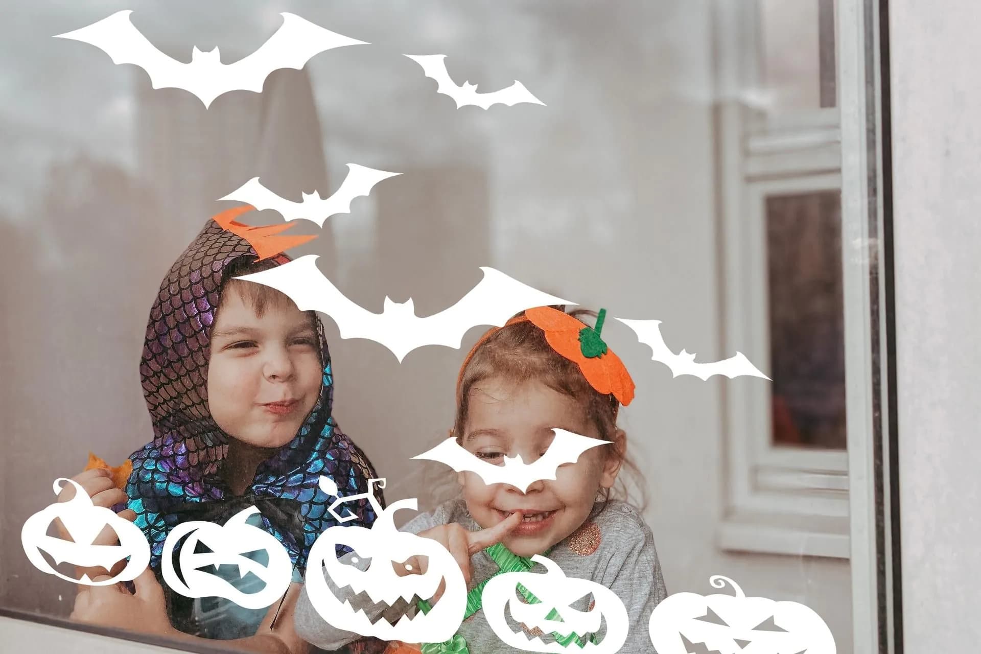 image-Halloween Window Decals - Spooky Delights with Festive Pumpkins and Bats Display Stickers