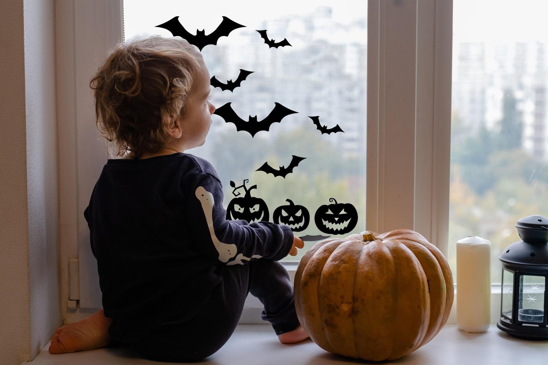 image-Halloween Window Decals - Spooky Delights with Festive Pumpkins and Bats Display Stickers