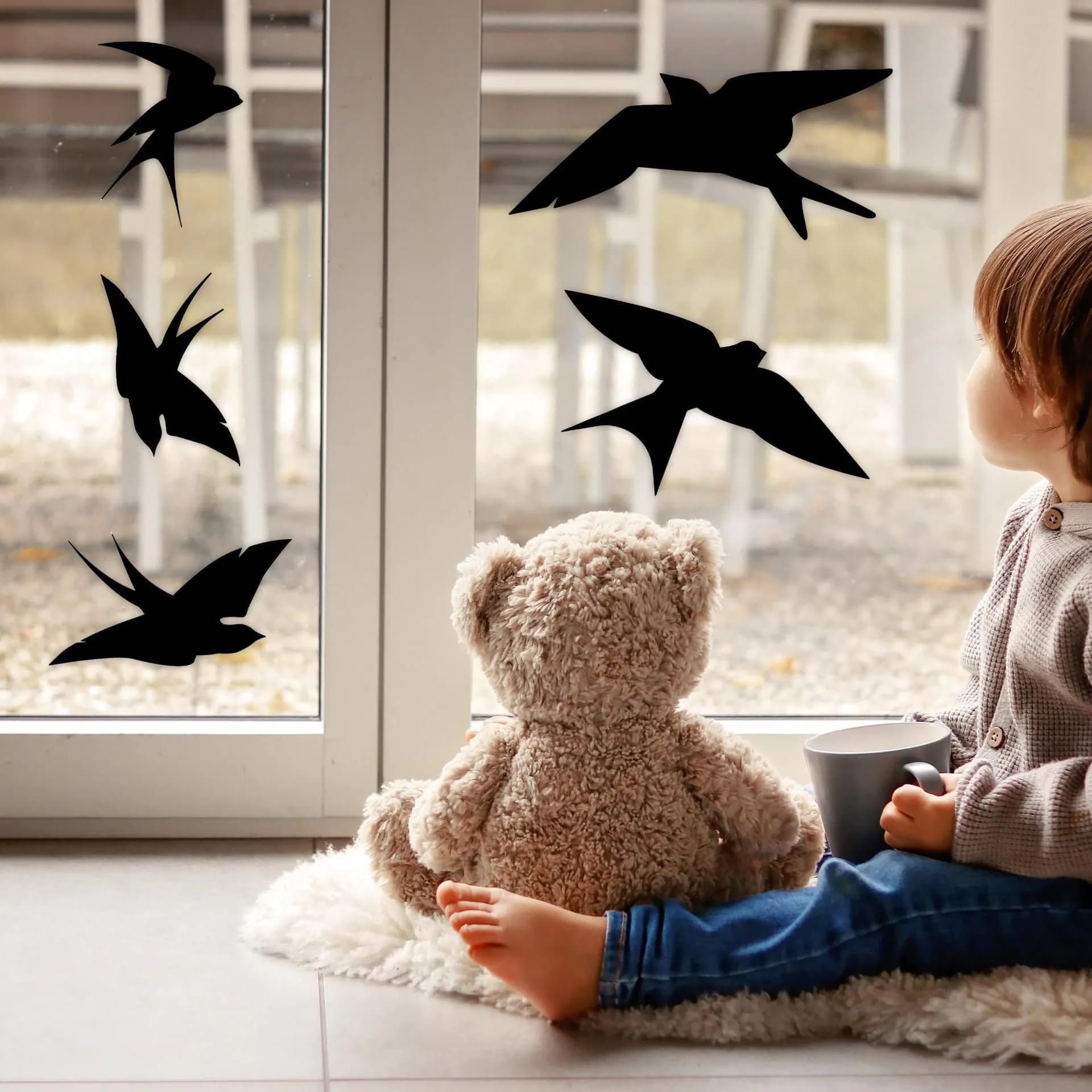 image-50% OFF - 25-Pack Black Bird Deterrent Window Decals - Anti-Collision Cling Stickers
