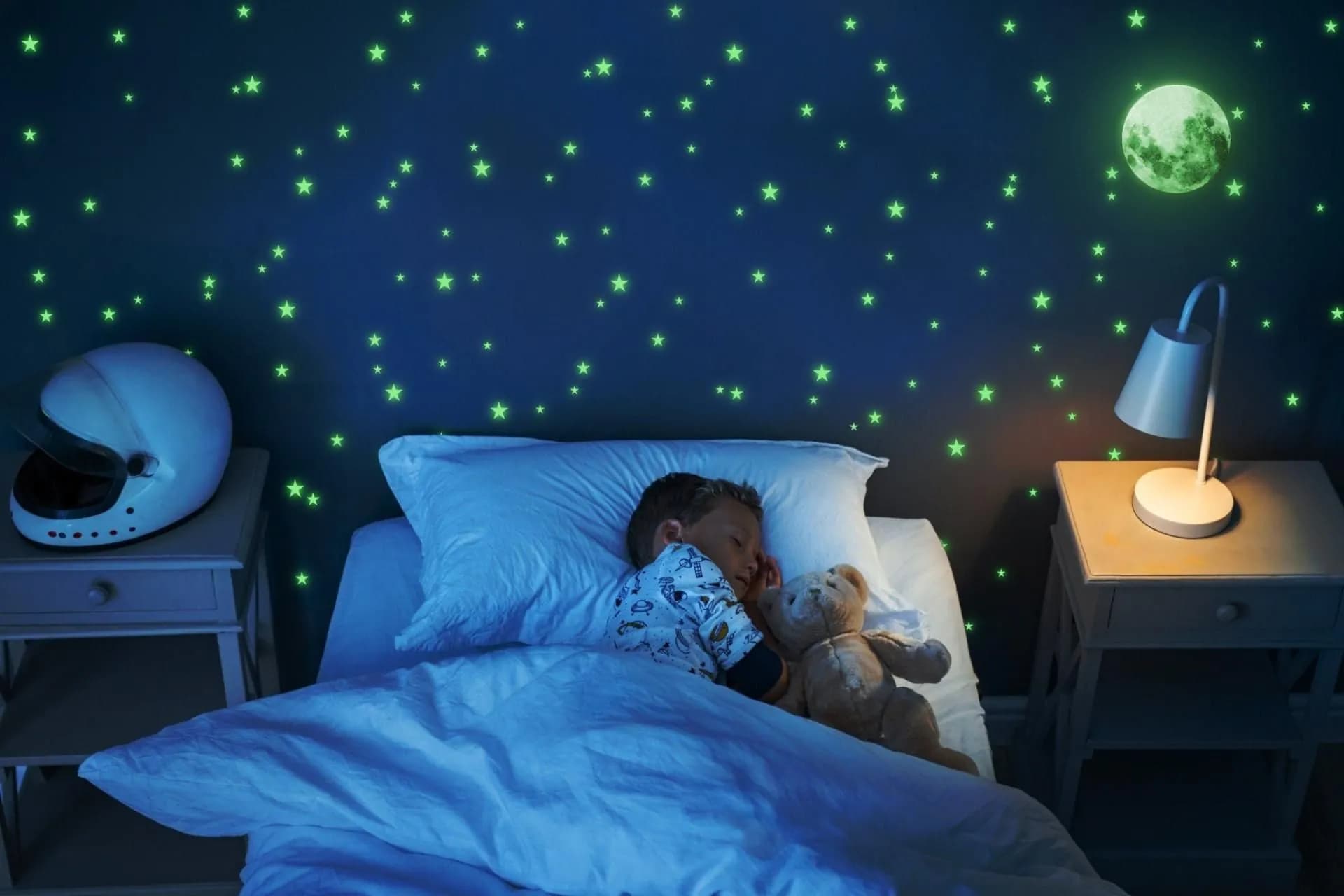 image-Glow In The Dark Stars Stickers - The Glowing Moon Decal For Nursery Kid Room Ceiling And Wall