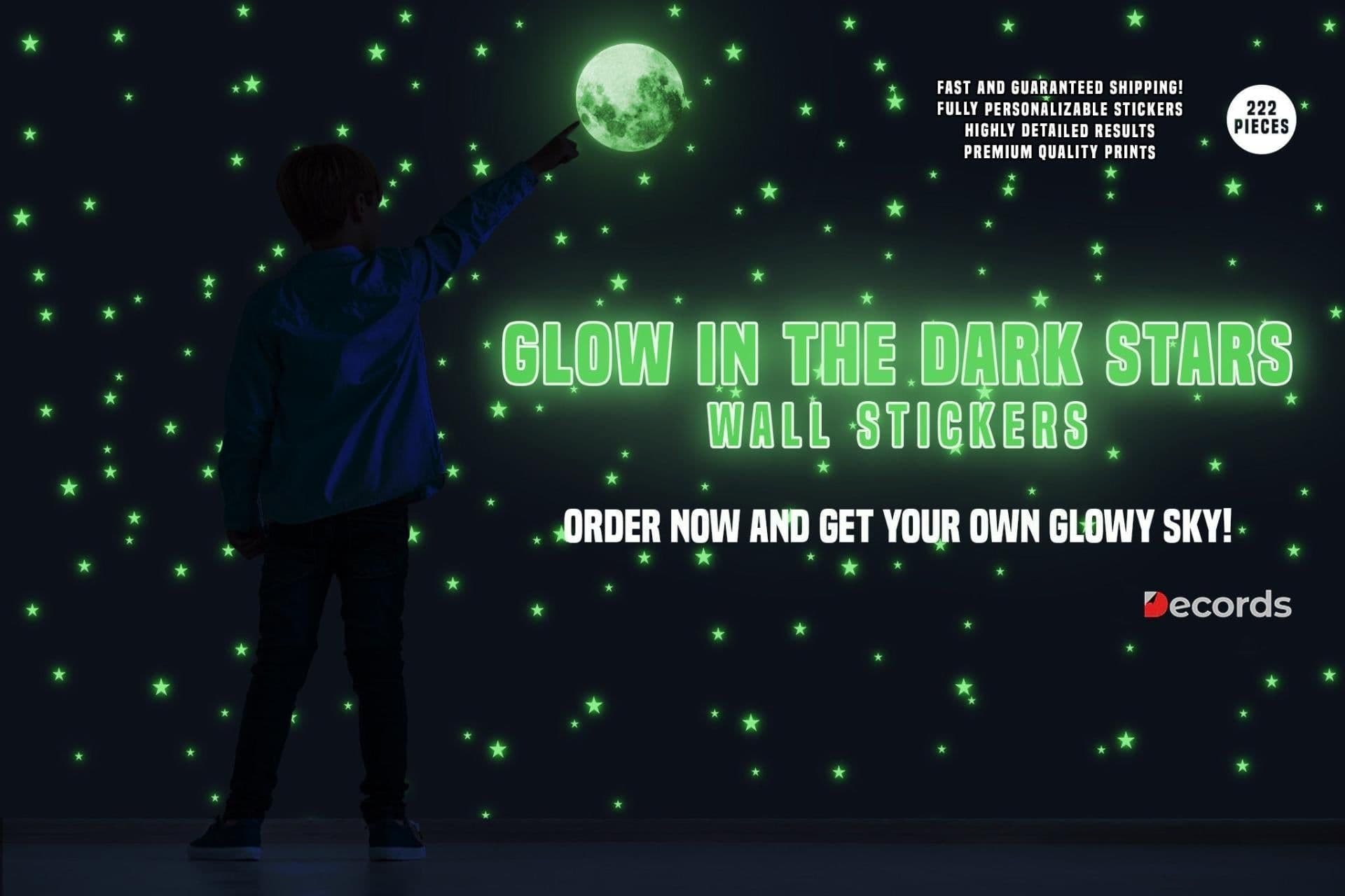 image-Glow In The Dark Stars Stickers - The Glowing Moon Decal For Nursery Kid Room Ceiling And Wall