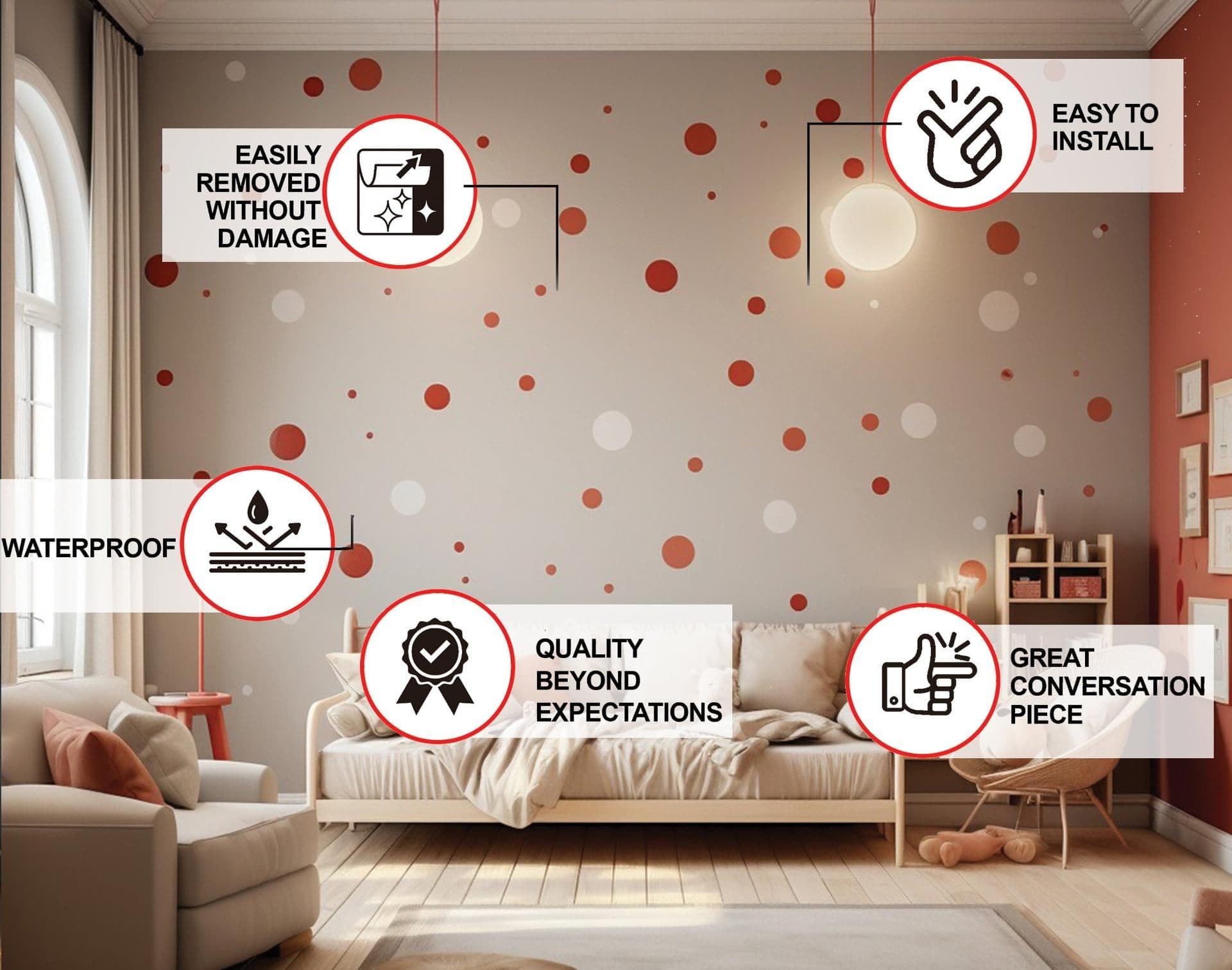 image-200x White and Red Round Dot Stickers - Small Blank Adhesive Matte Vinyl Polka Decor
