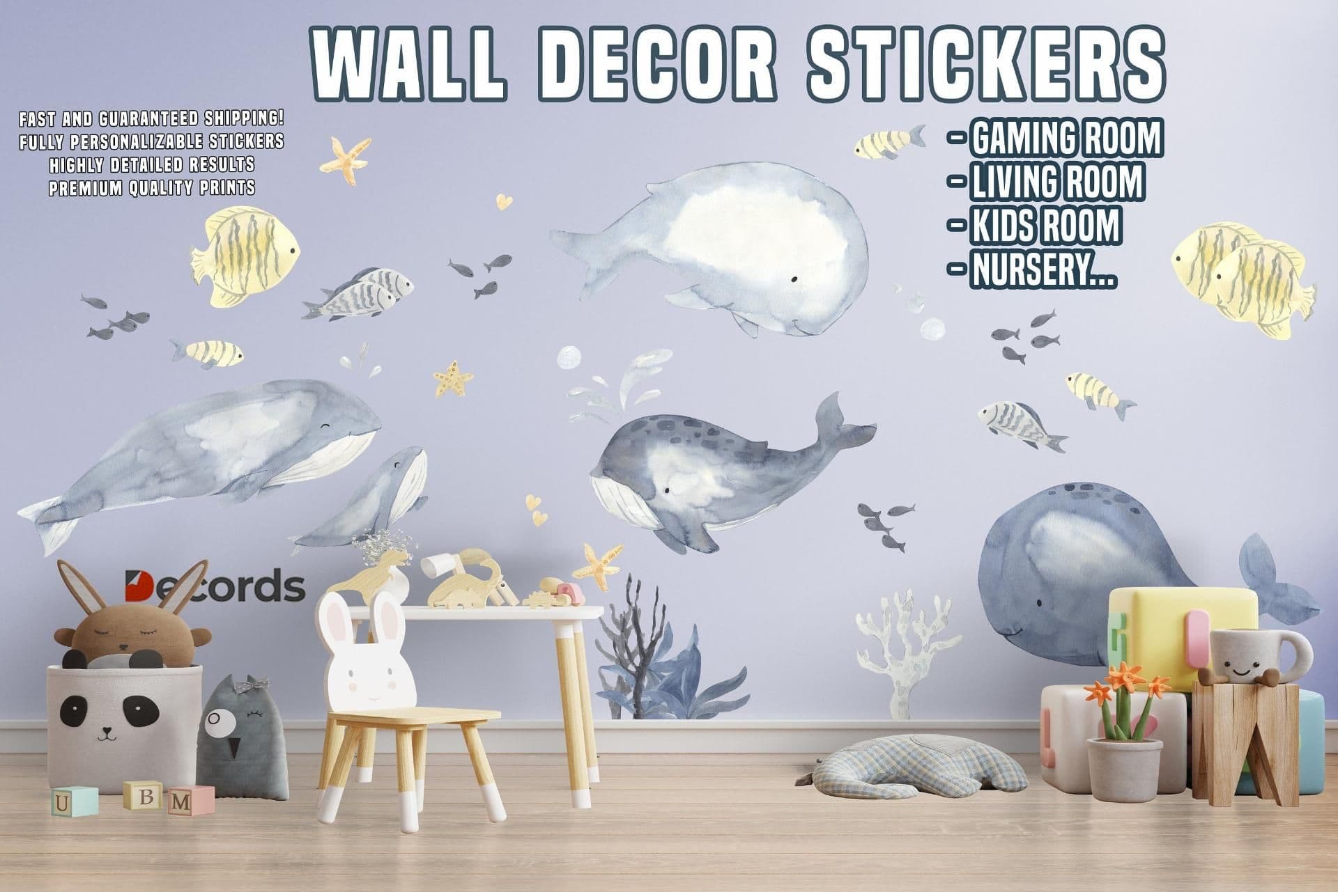 image-Sea Whales Wall Sticker For Kids Room Decor - Fish Theme Baby Boy Nursery Decal