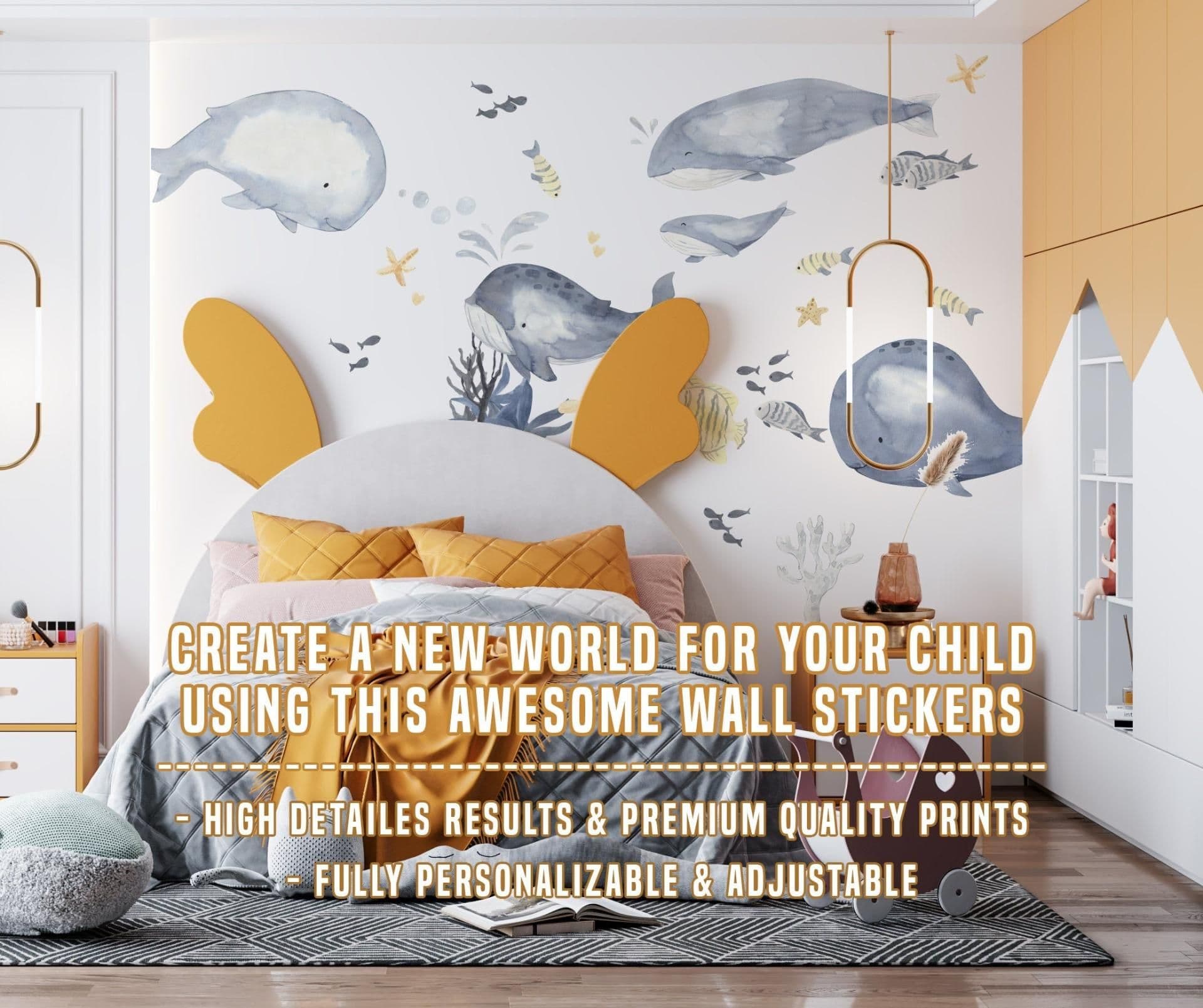 image-Sea Whales Wall Sticker For Kids Room Decor - Fish Theme Baby Boy Nursery Decal
