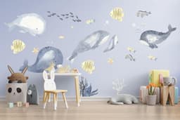 image-Sea Whales Wall Sticker For Kids Room Decor - Fish Theme Baby Boy Nursery Decal
