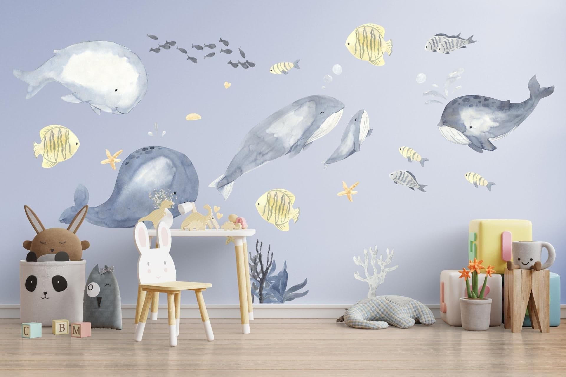 image-Sea Whales Wall Sticker For Kids Room Decor - Fish Theme Baby Boy Nursery Decal