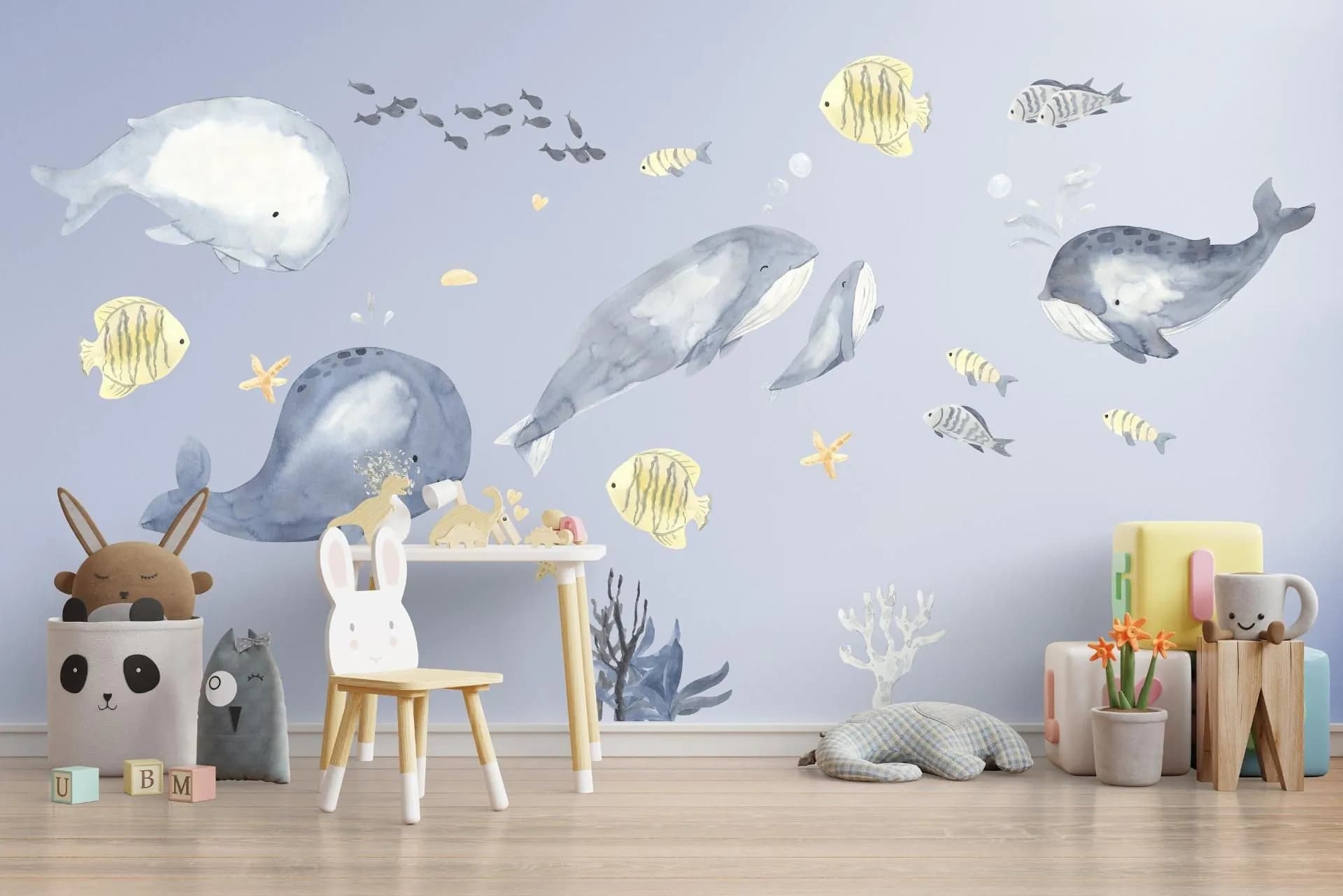 image-Ocean Whales Wall Sticker For Kids Room Decor - Fish Theme Baby Boy Nursery Decal