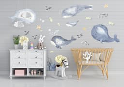 image-Ocean Whales Wall Sticker For Kids Room Decor - Fish Theme Baby Boy Nursery Decal
