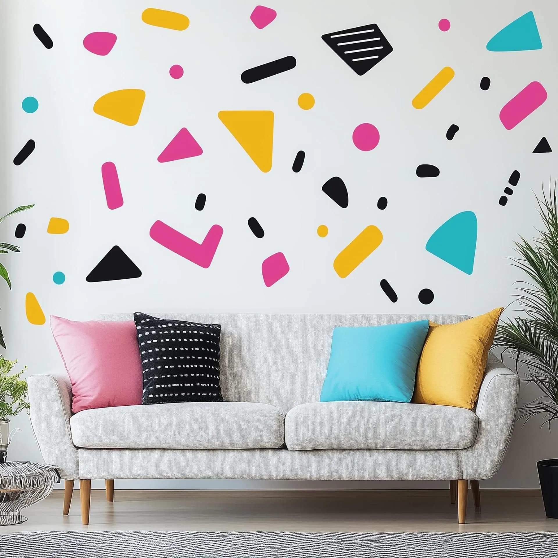 image-Memphis Pattern Wall Decal | Colorful Geometric Shape Stickers | Removable Modern Art Wall Decor for Living Room, Office, or Kids Room