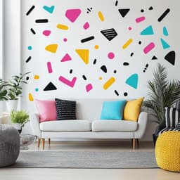 image-Memphis Pattern Wall Decal | Colorful Geometric Shape Stickers | Removable Modern Art Wall Decor for Living Room, Office, or Kids Room
