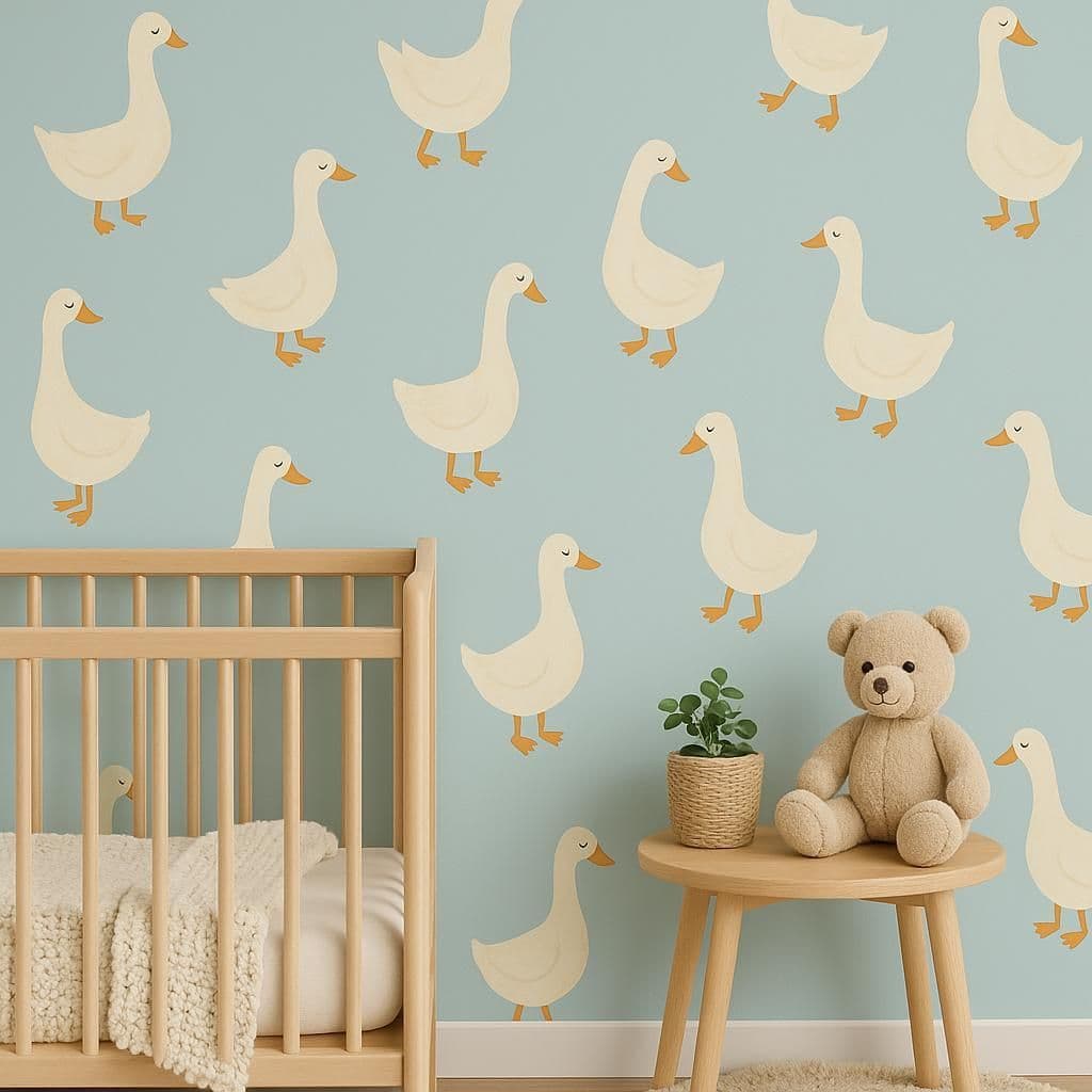 image-Goose Wall Decals | Removable Nursery Stickers | Storybook Baby Room Decor | Boho Goose Wall Art | Reusable Farm Animal Decals for Kids