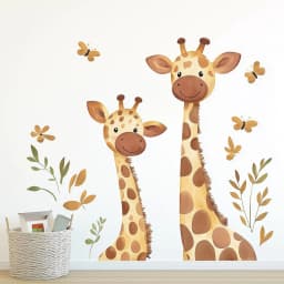 image-Playful Giraffe Wall Decal | Watercolor Minimalist Decor | Friendly Animal Sticker | Kids Room Vinyl Art | Eco-Friendly Peel and Stick