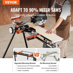image-VEVOR Support pour Scie à Onglet Universel Capacité de Charge 249,5 kg, Piètement pour Scie Pliable en Acier, Hauteur et Longueur Réglables, avec Pince de Supports de Montage Monobloc, Portable